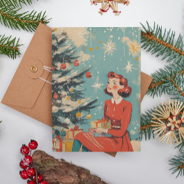 Cartão De Festividades Xmas de Ilustração de Vintagem do Século de Médio