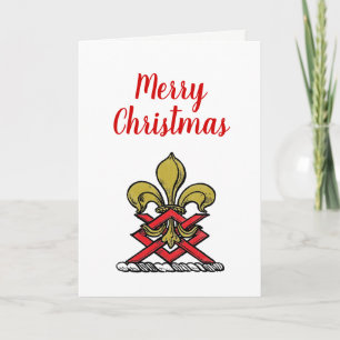 Cartão De Festividades Xmas Dourado Red Heraldic Crest Fleur de Lis Emble