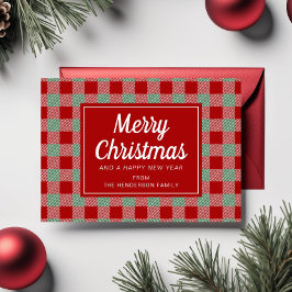 Cartão De Festividades Xmas em Xadrez Vermelho Festivo 