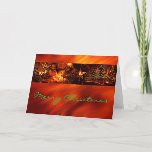 Cartão De Festividades Xmas - Faixa de Fotos - Fundo Vermelho / Ondas