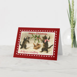 Cartão De Festividades Xmas Vintage Card Feliz Natal Gatinhos