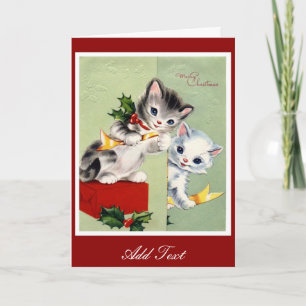 Cartão De Festividades Xmas Vintage Card Feliz Natal Gatinhos 2