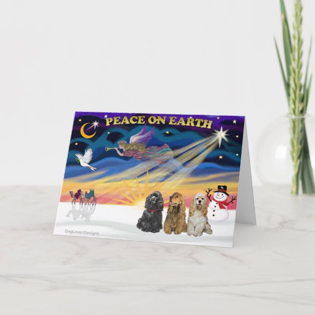 Cartão De Festividades XmasSunrise-3 Cocker Spaniels (Frente)