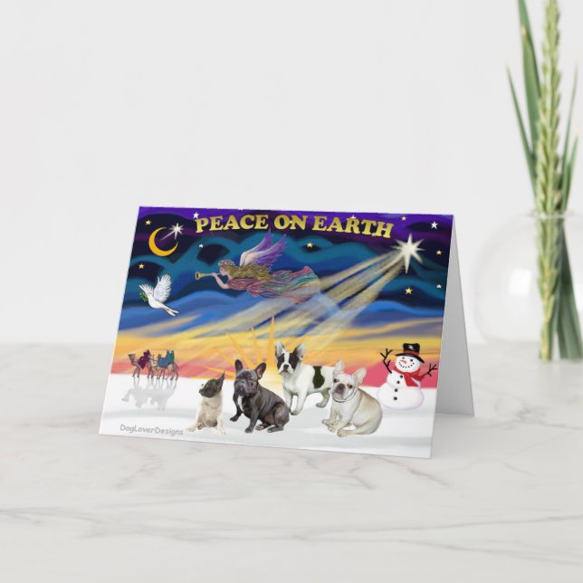 Cartão De Festividades XmasSunrise-Quatro Bulldogs Franceses (Frente)
