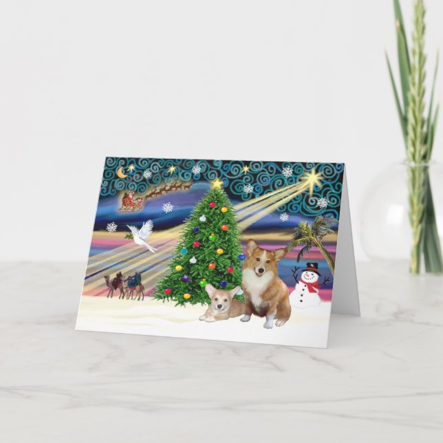 Cartão De Festividades Xms Magic-2Corgis-Pem+pup (Frente)