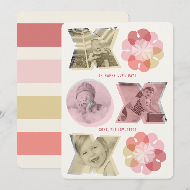 Cartão De Festividades XO Love & Kisses Love Heart Foto do Dia de os namo (Frente/Verso)