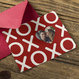 Cartão De Festividades XOXO Vermelho Carmesim Foto Coração Amor