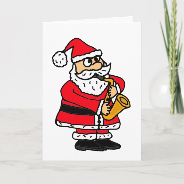 Cartão De Festividades XX- Papai Noel engraçado que joga o saxofone (Frente)