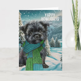 Cartão De Festividades Yappy Howlidays Affenpinscher Dog em inverno