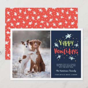 Cartão De Festividades Yappy Howlidays Marinho de Foto de Natal para Cãe