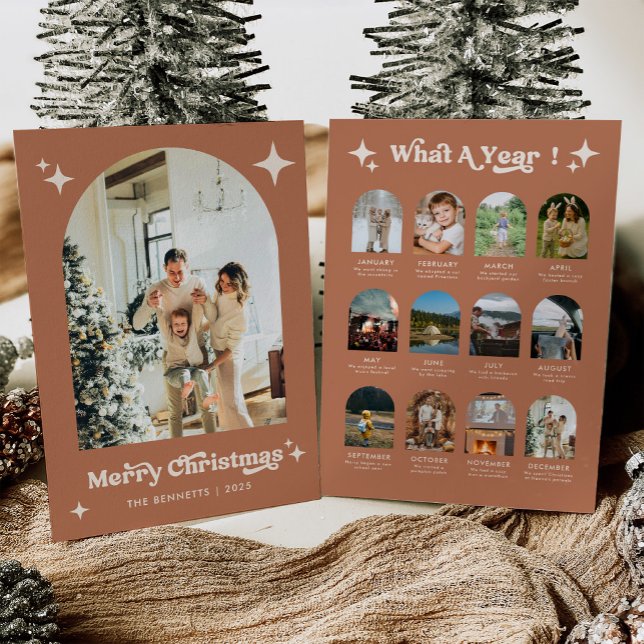 Cartão De Festividades Year In Review Boho Arch Photo Christmas Card (Criador carregado)