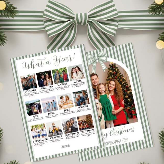 Cartão De Festividades Year in Review Christmas Arch Photo & Green Bow (Criador carregado)
