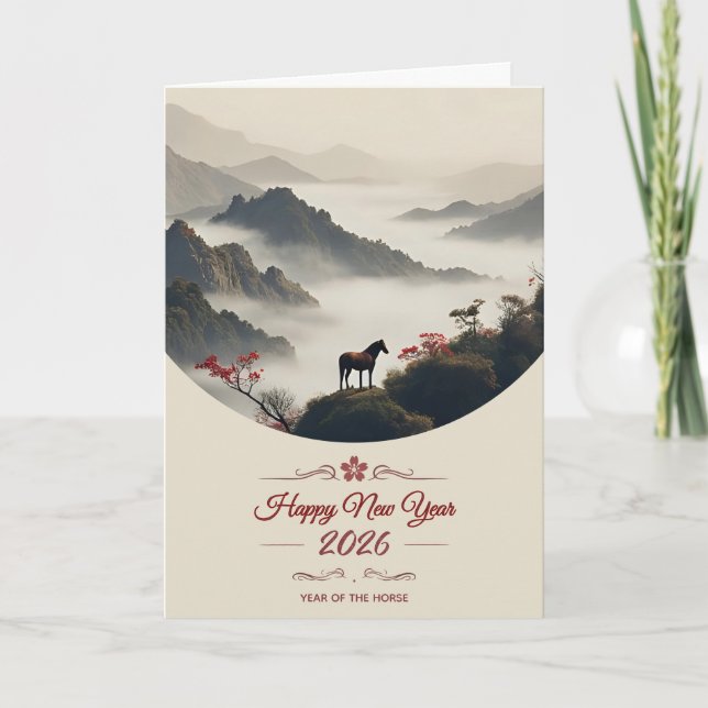 Cartão De Festividades Year of the Horse 2026 Chinese New Year Mountain  (Frente)