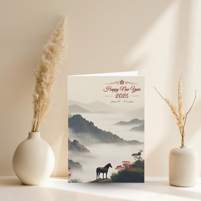 Cartão De Festividades Year of the Horse 2026 Chinese New Year Mountain (Criador carregado)