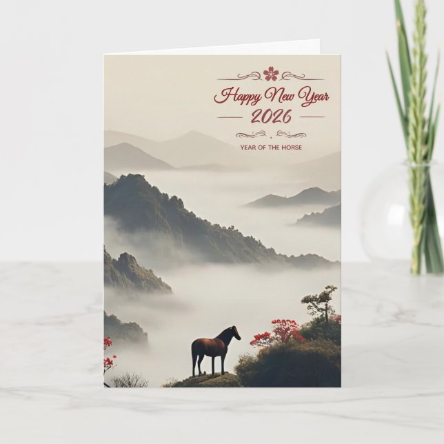 Cartão De Festividades Year of the Horse 2026 Chinese New Year Mountain (Frente)