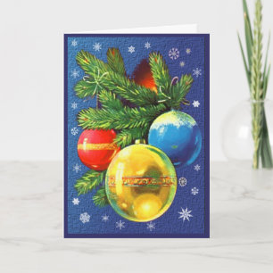 Cartão De Festividades Yellow, Blue, And Red Ornaments  Greetings Card
