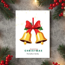 Cartão De Festividades Yellow Christmas Bells Holiday Greeting Card