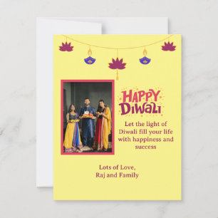 Cartão De Festividades Yellow Happy Diwali com foto da família