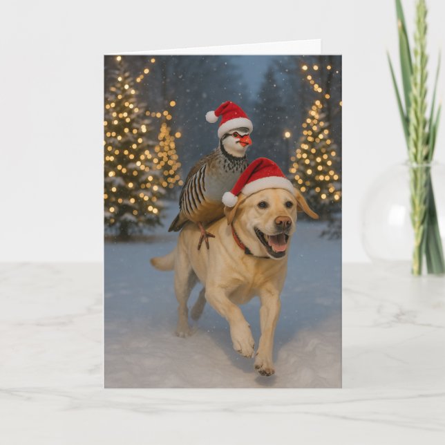 Cartão De Festividades Yellow Labrador and Partridge Christmas card (Frente)
