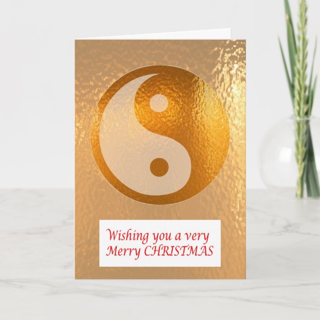 Cartão De Festividades YIN YANG DOURADO: Feliz Natal Feliz Ano Novo (Frente)