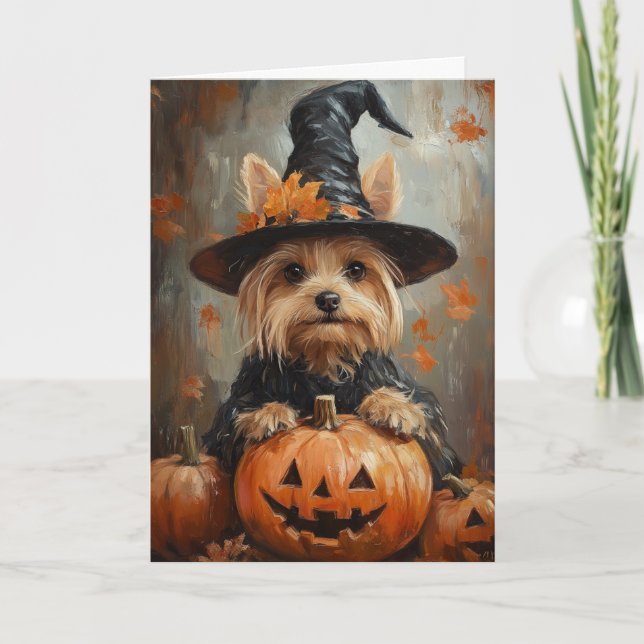 Cartão De Festividades Yorkie Witch Halloween (Frente)