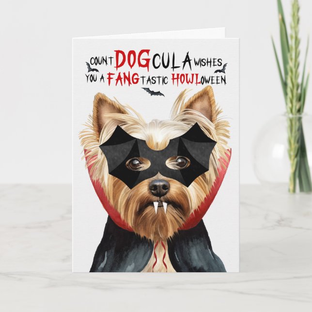 Cartão De Festividades Yorkshire Terrier Dog Count DOGula Halloween (Frente)