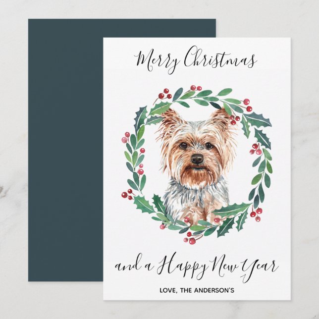 Cartão De Festividades Yorkshire Terrier Dog Elegant Felry Christmas (Frente/Verso)