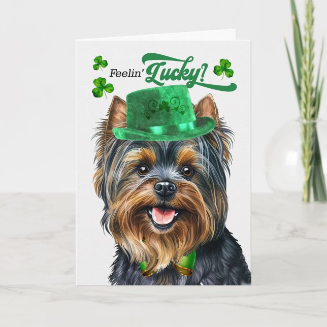 Cartão De Festividades Yorkshire Terrier Dog Lucky Dia de São Patrício (Frente)