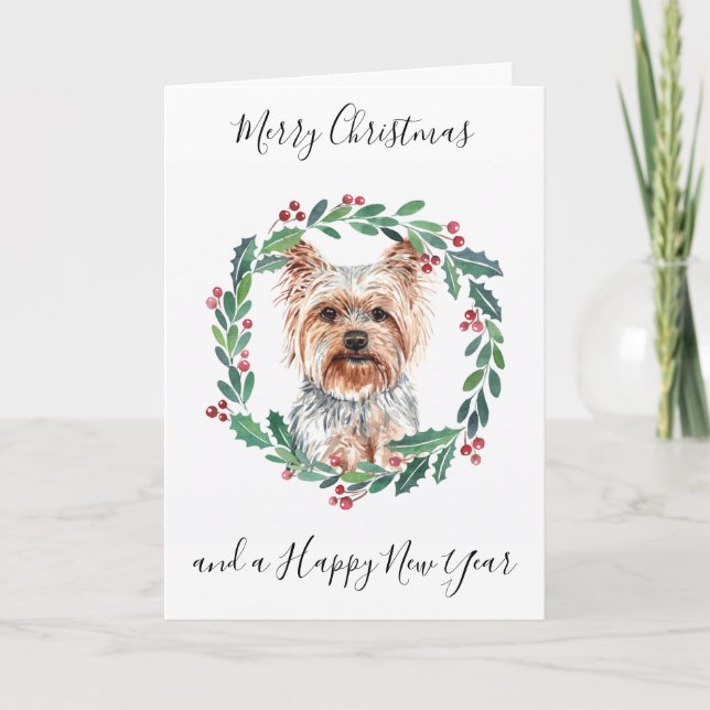 Cartão De Festividades Yorkshire Terrier Merry Christmas Trendy Dog Holid (Frente)