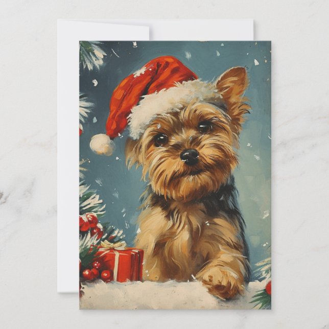 Cartão De Festividades Yorkshire Terrier Natal (Frente)