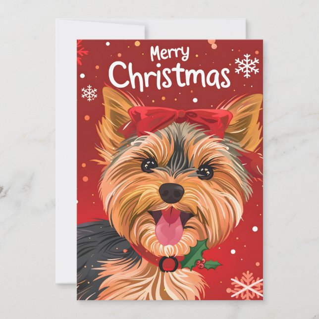 Cartão De Festividades Yorkshire Terrier Natal (Frente)