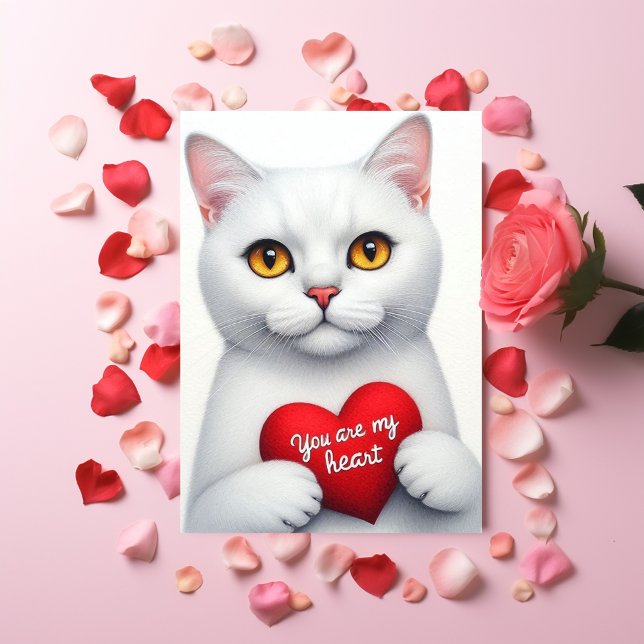 Cartão De Festividades You Are My Heart Valentine Poem White Cat  (Criador carregado)