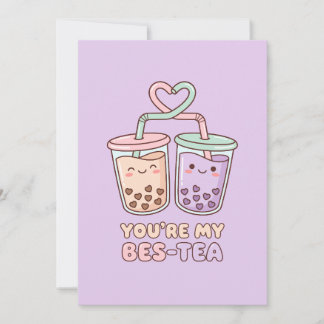 Cartão De Festividades You’re My Bes-Tea - Cute Bubble Tea Valentine 