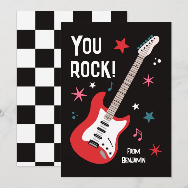 Cartão De Festividades You rock guitar classroom valentine's day card (Frente/Verso)