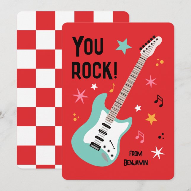 Cartão De Festividades You rock guitar classroom valentine's day card (Frente/Verso)