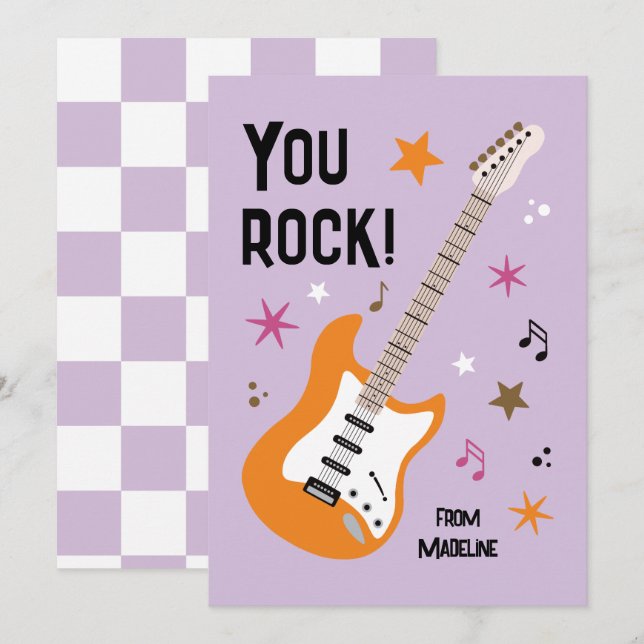 Cartão De Festividades You rock guitar classroom valentine's day card (Frente/Verso)