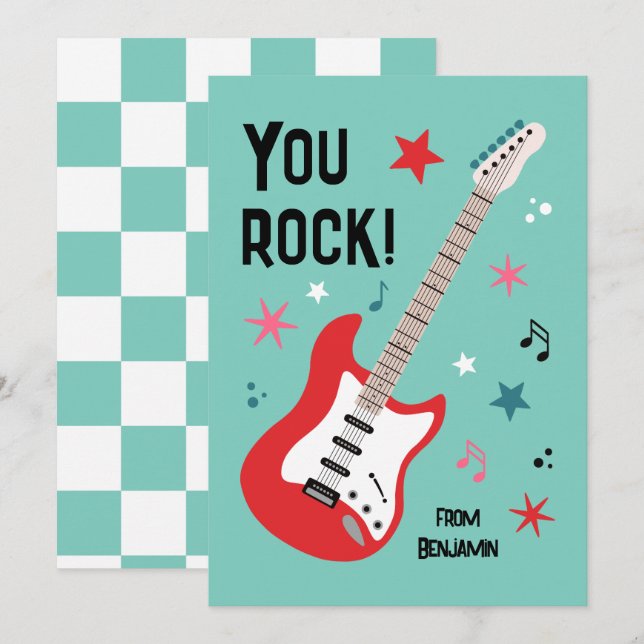 Cartão De Festividades You rock guitar classroom valentine's day card (Frente/Verso)