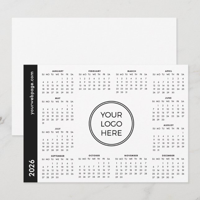 Cartão De Festividades Your Logo Here 2026 white Magnetic Calendar (Frente/Verso)