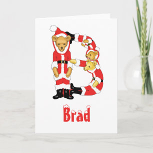 Cartão De Festividades Your Name Here! Custom Letter B Teddy Bear Santas