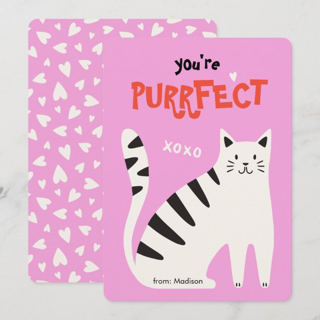 Cartão De Festividades You're purrfect cat classroom valentine's day card (Frente/Verso)