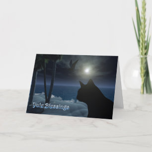 Cartão De Festividades yule blessings with beach scenery cat and birds