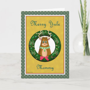 Cartão De Festividades Yule Stag Wreath para a Mamãe