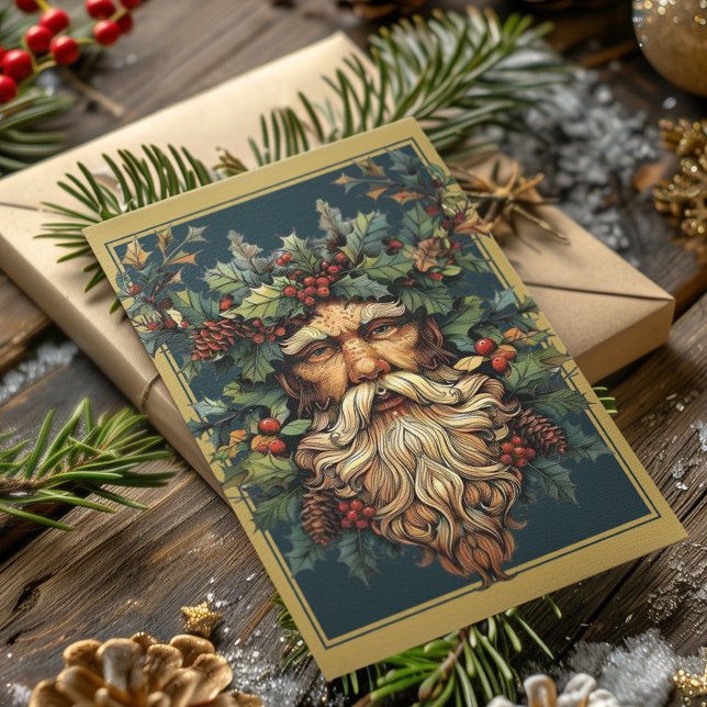 Cartão De Festividades Yule Winter Solstice Holly King Holiday Card (Criador carregado)