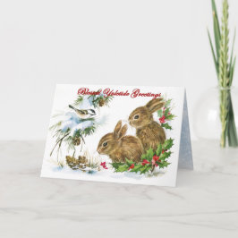 Cartão De Festividades Yuletide Greetings Woodland Rabbits in Snow