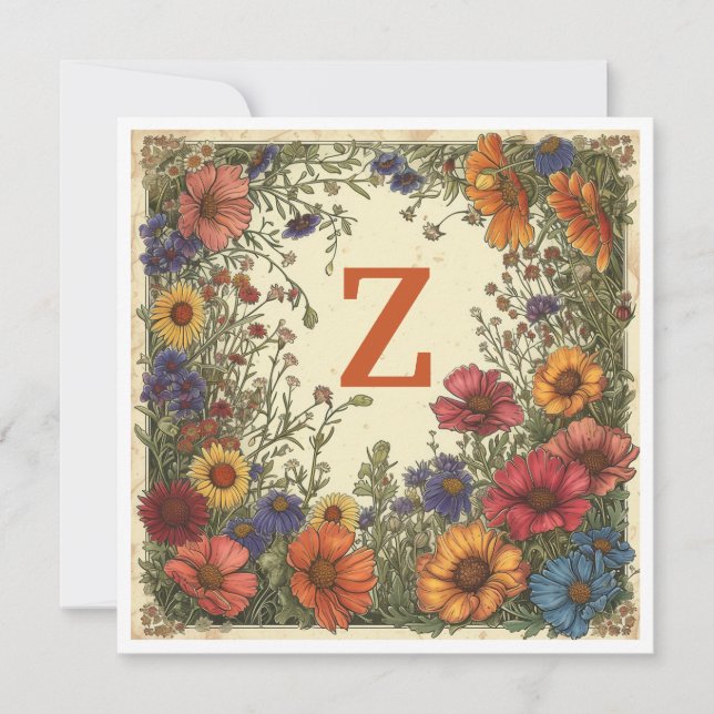 Cartão De Festividades "Z" Trinidad Orange: Bloom e Monograma (Frente)