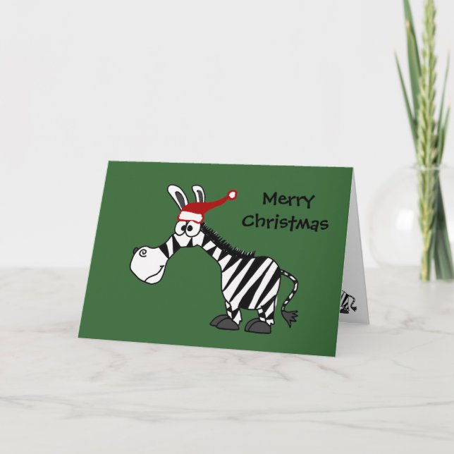 Cartão De Festividades Zebra Engraçada no Cartoon de Natal do Papai Noel (Frente)