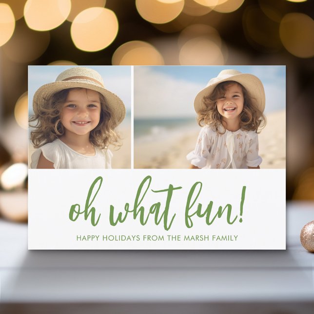 Cartão De Festividades Zen Line Art Green - 2 Foto - Mínimo (Modern Holiday Greeting Card with a Family Photo)