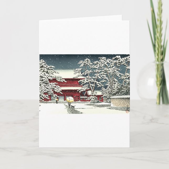 Cartão De Festividades "Zojoji in Snow", por Kawase Hasui 川 瀬 巴 水 (Frente)