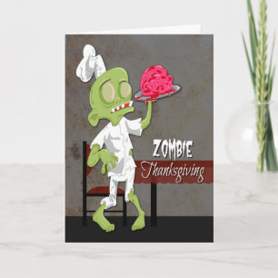 Cartão De Festividades Zombie Chef com Cérebro Preparado para Ação de Gra