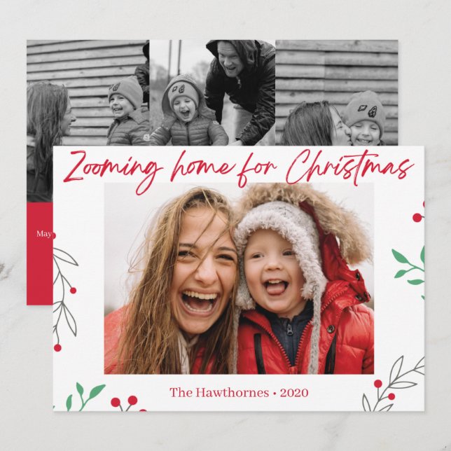 Cartão De Festividades "Zooming Home" Foto de Natal personalizada e diver (Frente/Verso)